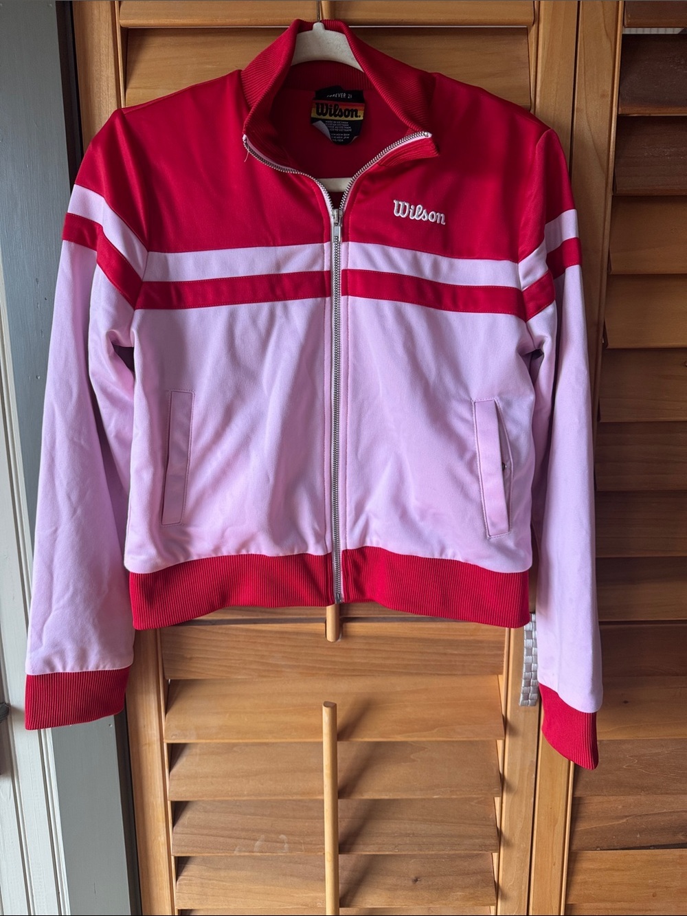 Wilson x Forever 21 Pink and Red Women's Varsity Zip-Up Jacket size Medium